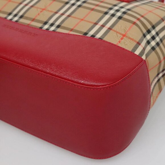 BURBERRY Nova Check Hand Bag Canvas Beige Gold Auth 120804 - Picture 4 of 16